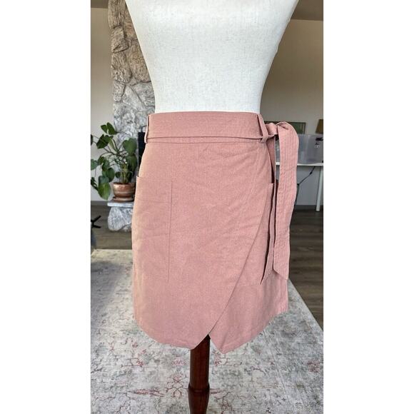 Madewell Portside Faux Wrap Skirt Womens Size 10 Blush Pink Raw Silk Mini - Picture 9 of 10